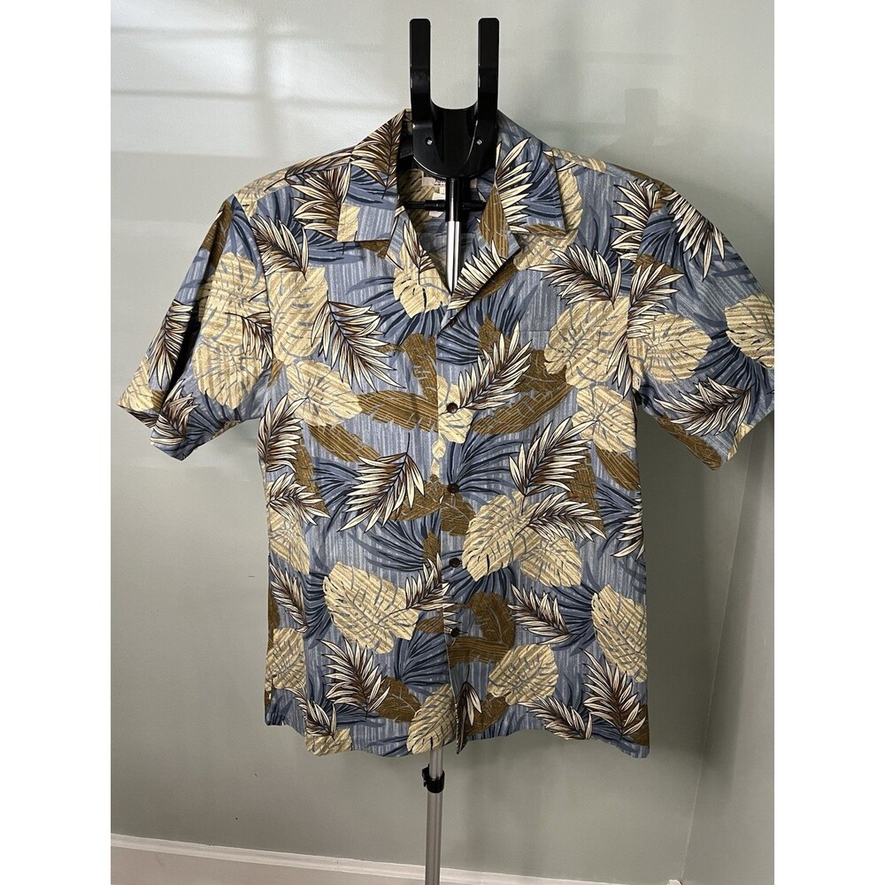 Vintage Hawaiian Shirt Medium Kalaheo Made In Hawaii Blue Tan Green Floral